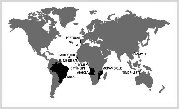 Mapa dos países que têm o português como língua nacional ou oficial Mapa dos países que têm o português como língua nacional ou oficial